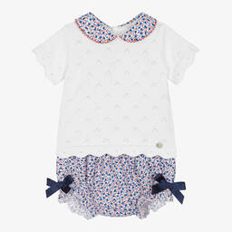 Dr. Kid-Baby Girls White & Blue Floral Shorts Set | Childrensalon Outlet