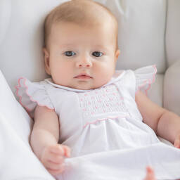 Dr. Kid-Baby Girls White Cotton Dress | Childrensalon Outlet