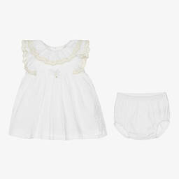 Dr. Kid-Baby Girls White Cotton Dress Set | Childrensalon Outlet