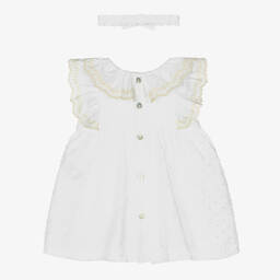 Dr. Kid-Baby Girls White Cotton Dress Set | Childrensalon Outlet