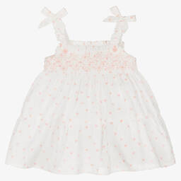 Dr. Kid-فستان قطن لون أبيض وزهري للمولودات | Childrensalon Outlet