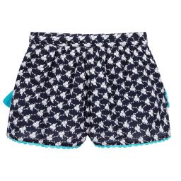 Dr. Kid-Blue Embroidered Cotton Shorts | Childrensalon Outlet