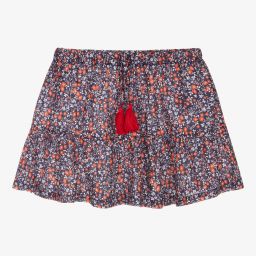 Dr. Kid-Blue & Red Floral Cotton Skirt | Childrensalon Outlet