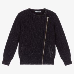 Dr. Kid-Blue Wool Blend Zip-Up Cardigan | Childrensalon Outlet