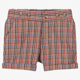 Dr. Kid-Boys Beige Check Shorts | Childrensalon Outlet