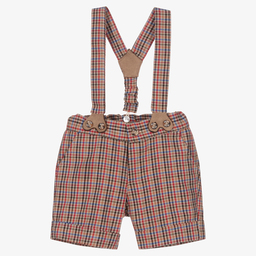 Dr. Kid-Boys Beige Check Shorts | Childrensalon Outlet