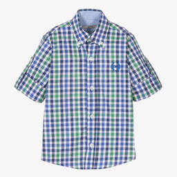دكتور كيد-Boys Blue and Green Check Cotton Shirt  | Childrensalon Outlet