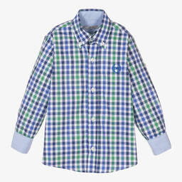 دكتور كيد-Boys Blue and Green Check Cotton Shirt  | Childrensalon Outlet