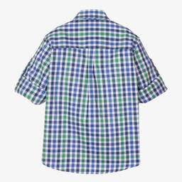 دكتور كيد-Boys Blue and Green Check Cotton Shirt  | Childrensalon Outlet