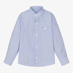 Dr. Kid-Boys Blue and White Stripe Cotton Shirt  | Childrensalon Outlet