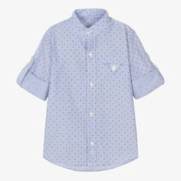 Dr. Kid-Boys Blue and White Stripe Cotton Shirt  | Childrensalon Outlet