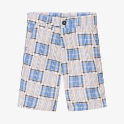 Dr. Kid-Boys Blue & Beige Check Shorts | Childrensalon Outlet