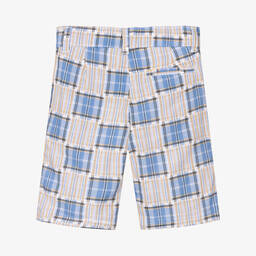 Dr. Kid-Boys Blue & Beige Check Shorts | Childrensalon Outlet