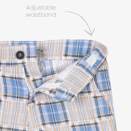 Dr. Kid-Boys Blue & Beige Check Shorts | Childrensalon Outlet