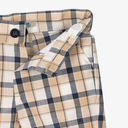 Dr. Kid-Boys Blue & Beige Cotton Check Shorts  | Childrensalon Outlet