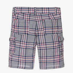 Dr. Kid-Boys Blue Checked Cotton Shorts | Childrensalon Outlet