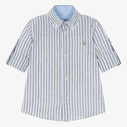 Dr. Kid-Boys Blue & Green Striped Shirt | Childrensalon Outlet