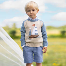 Dr. Kid-Boys Blue Linen & Cotton Shorts | Childrensalon Outlet