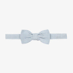 Dr. Kid-Boys Blue Linen & Cotton Stripe Bow Tie | Childrensalon Outlet