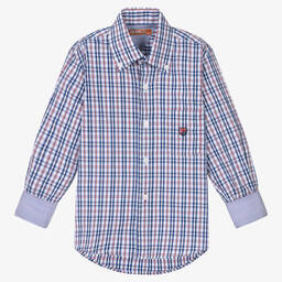 Dr. Kid-Boys Blue & Red Check Cotton Shirt | Childrensalon Outlet