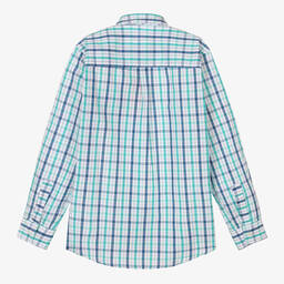 Dr. Kid-Boys Blue & White Check Cotton Shirt  | Childrensalon Outlet