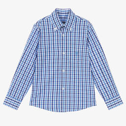 Dr. Kid-Boys Blue & White Cotton Check Shirt | Childrensalon Outlet