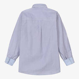 Dr. Kid-Boys Blue & White Stripe Cotton Shirt  | Childrensalon Outlet