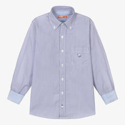 Dr. Kid-Boys Blue & White Stripe Cotton Shirt  | Childrensalon Outlet