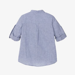 Dr. Kid-Boys Collarless Blue Linen Blend Shirt | Childrensalon Outlet