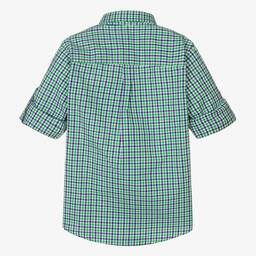 Dr. Kid-Boys Green & Blue Check Cotton Shirt | Childrensalon Outlet