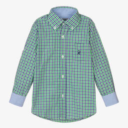 Dr. Kid-Boys Green & Blue Check Cotton Shirt | Childrensalon Outlet