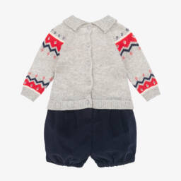 Dr. Kid-Boys Grey & Navy Woollen Romper | Childrensalon Outlet