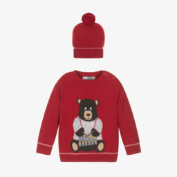 Dr. Kid-Boys Knitted Red Bear Outfit | Childrensalon Outlet