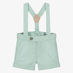 Dr. Kid-Boys Mint Linen Blend Shorts with Suspenders | Childrensalon Outlet