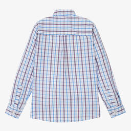Dr. Kid-Boys White & Blue Cotton Check Shirt | Childrensalon Outlet