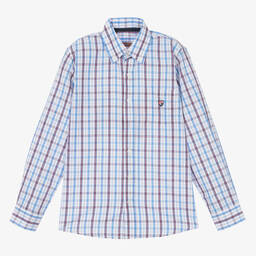 Dr. Kid-Boys White & Blue Cotton Check Shirt | Childrensalon Outlet