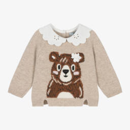 Dr. Kid-Girls Beige Bear Knit Sweater | Childrensalon Outlet