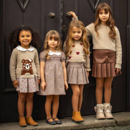 Dr. Kid-Girls Beige Bear Knit Sweater | Childrensalon Outlet