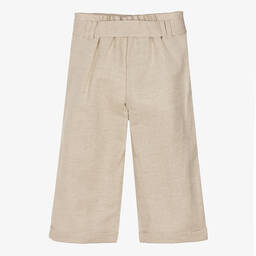 Dr. Kid-Girls Beige Linen Wide Leg Trousers | Childrensalon Outlet