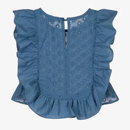 Dr. Kid-Girls Blue Cotton Broderie Anglaise Blouse | Childrensalon Outlet