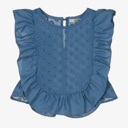 Dr. Kid-Girls Blue Cotton Broderie Anglaise Blouse | Childrensalon Outlet