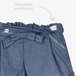 Dr. Kid-Girls Blue Cotton Chambray Bow Shorts | Childrensalon Outlet
