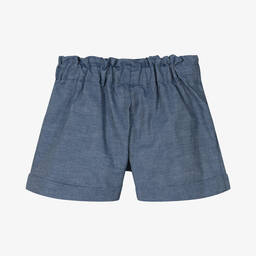 Dr. Kid-Girls Blue Cotton Chambray Bow Shorts | Childrensalon Outlet