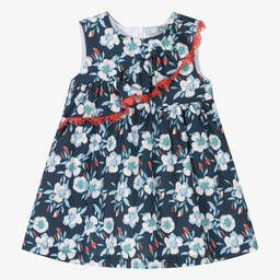 Dr. Kid-Girls Blue Cotton Floral Dress | Childrensalon Outlet