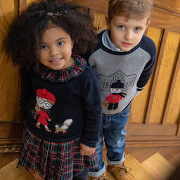 Dr. Kid-Синее трикотажное платье в клетку | Childrensalon Outlet