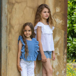 Dr. Kid-Girls Blue Denim Patch Pocket Shorts | Childrensalon Outlet