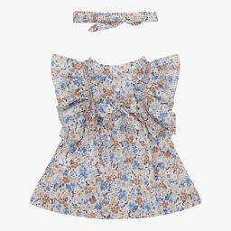 Dr. Kid-Голубое платье и повязка на голову в цветочек для девочек | Childrensalon Outlet