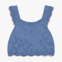 Dr. Kid-Туника синий вязаный цветочный для девочек | Childrensalon Outlet