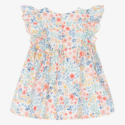 Dr. Kid-Girls Blue & Pink Cotton Floral Dress  | Childrensalon Outlet