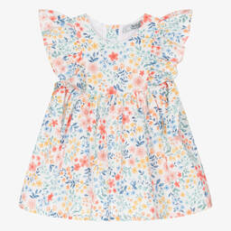 Dr. Kid-Girls Blue & Pink Cotton Floral Dress  | Childrensalon Outlet